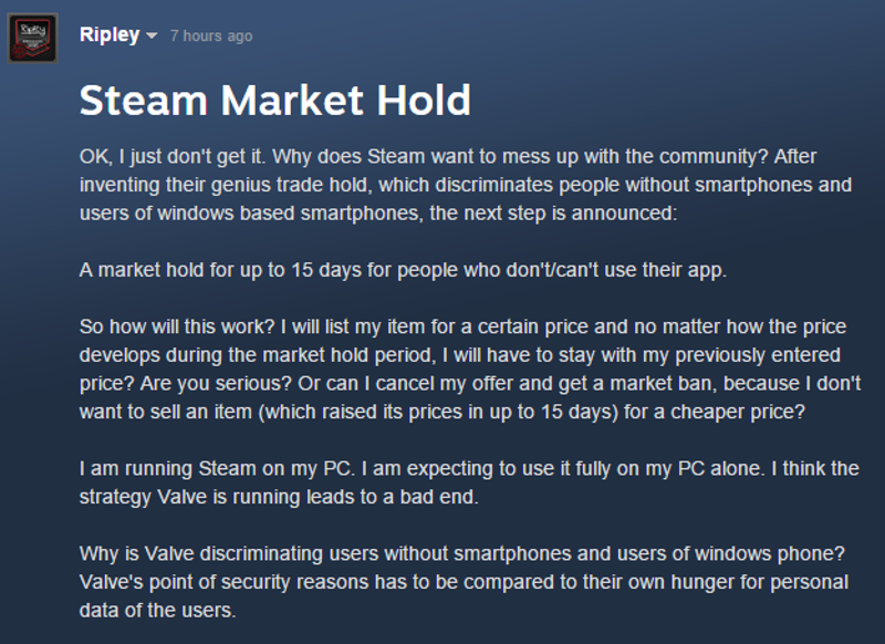 Illustration for article titled Steam Users Think Valve's New Trading Restrictions Go Too Far